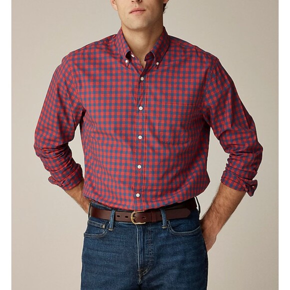 J. Crew Secret Wash Shirt Slim Fit Men’s XL Blue Red Plaid Button Down Stretch - Picture 3 of 14